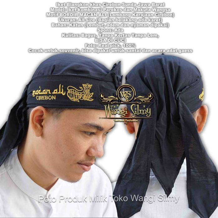 TERMURAH Iket Blangkon Macan Ali Lambang Kerajaan Cirebon Hitam - Iket Blangkon Cirebon Sunda Jawa