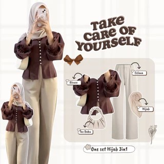 Set Hijab OOTD Korean Style Blouse Celana Tas || Hijab OOTD Set Blouse Celana Tas Aesthetic