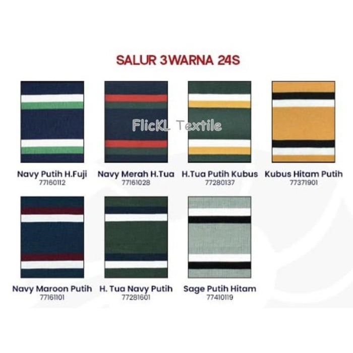 PernikKita- Bahan Kain Kaos Baju Cvc 30S Salur Stripe Besar Kecil Polos Sablon