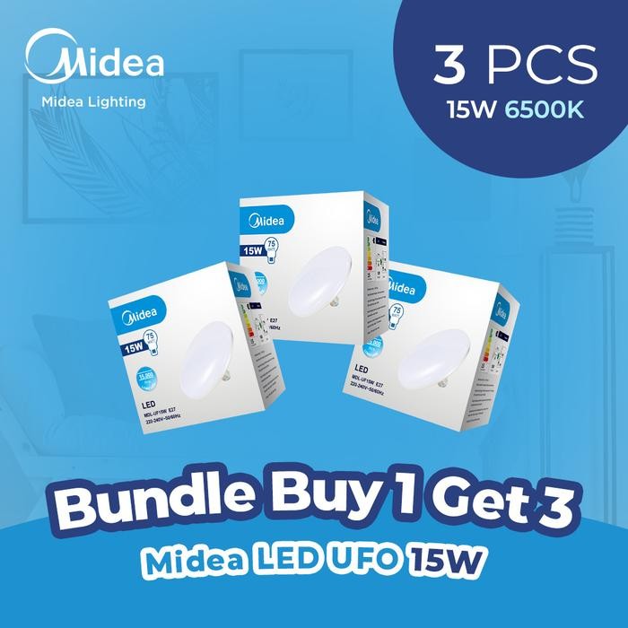 33i3- [Bundle] Midea Lighting - Lampu Led Ufo 15 Watt 6500K - Putih - Isi 3 Pcs