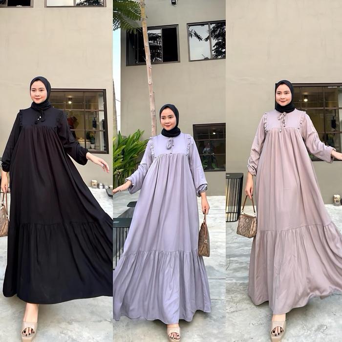 Siena Dress Cantik Lya.Id Busui Friendly Bahan Rayon Twill Bahan Adem Nyaman Gamis Muslim Kekinian