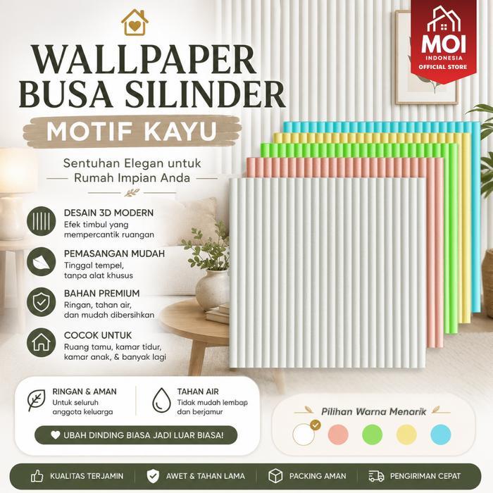 NEW MOI Wallpaper Dinding 70x70cm 3D Timbul Garis Kayu Sticker Tembok Foam Menahan Benturan A53
