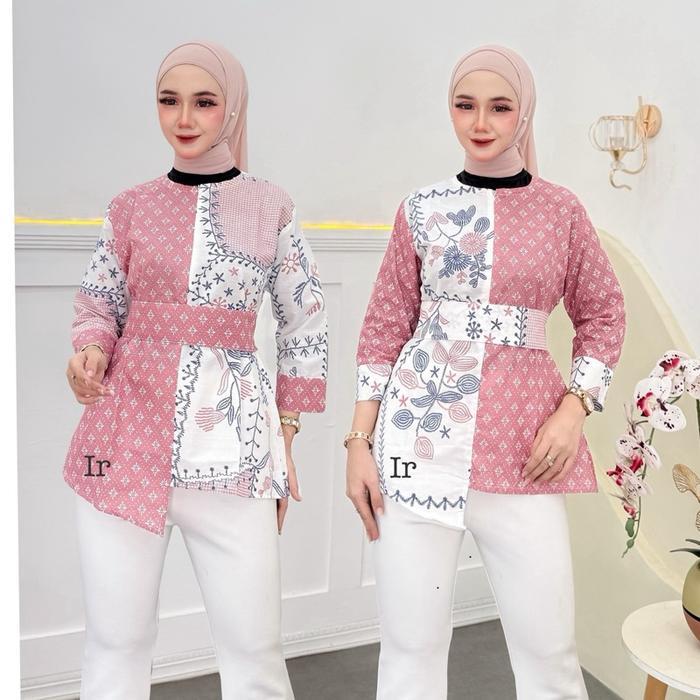 Atasan Batik Kerja Wanita Modern Blouse Batik Kantor Wanita Terbaru [Kembang Bordir] Pasti Promo