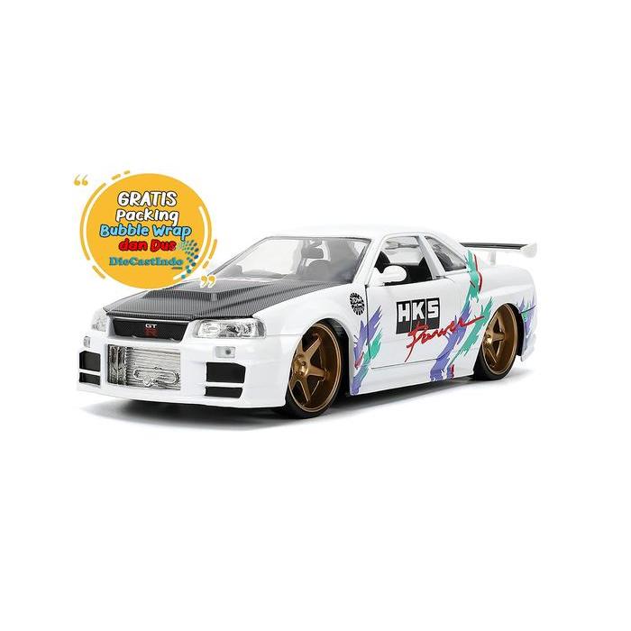 Jada 1:24 - Jdm Tuners 2002 Nissan Skyline Gt-R Bnr34 Hks Power Putih Terbaru 