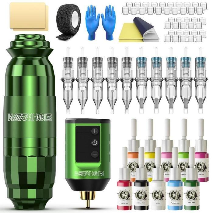 Wireless Tattoo Kit Wireless Tattoo Gun Kit Professional Tattoo Machine Tattoo - Hijau