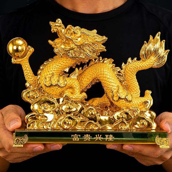 (PROMO) 24CM NAGA HIASAN PATUNG NAGA DEKORASI FENGSHUI PATUNG NAGA FENGSHUI NAGA GOLD NAGA KACA