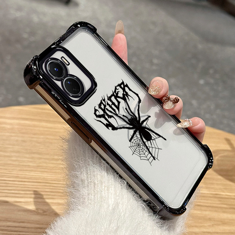 Casing Hp Untuk VIVO Y16 4G VIVO Y35 5G VIVO Y56 5G Case Jaring laba-laba hitam Kasing Bongkar Pasan