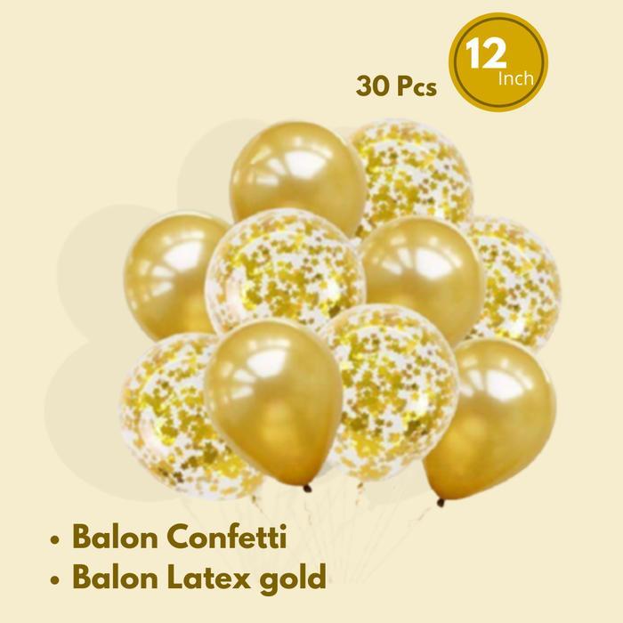 Paket Bucket Balon Latex Metalik Confetti 30 PCS