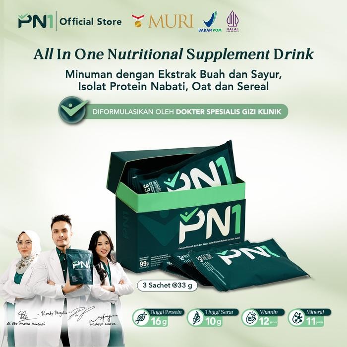 

oW.galiban - PN1 1 Box Isi 3 Sachet Minuman Tinggi Protein Serat Multivitamin Vegan Rendah Gula