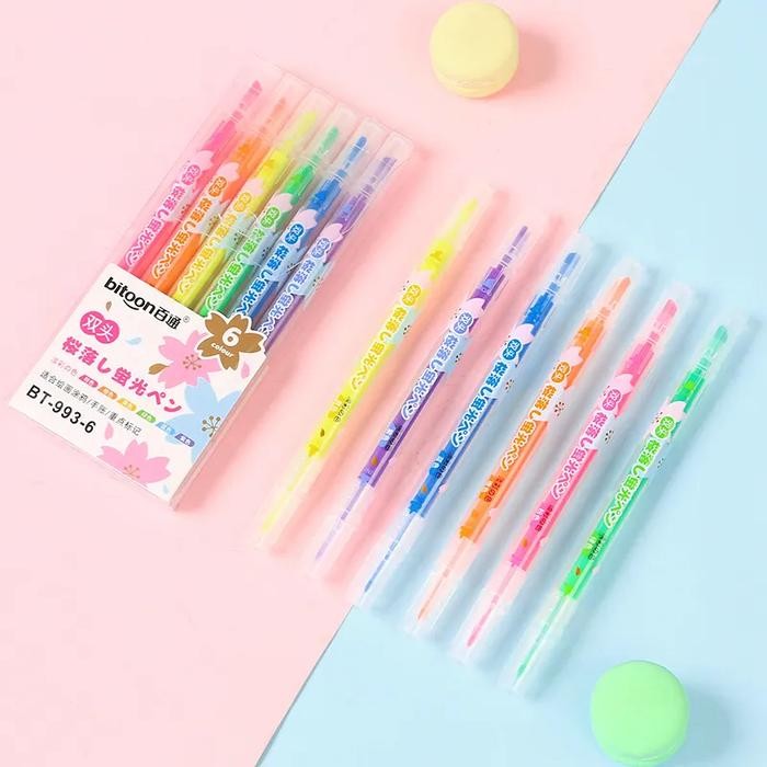 

Creative Highlighter Marker Pen - Pena Penanda 6 Warna dua sisi