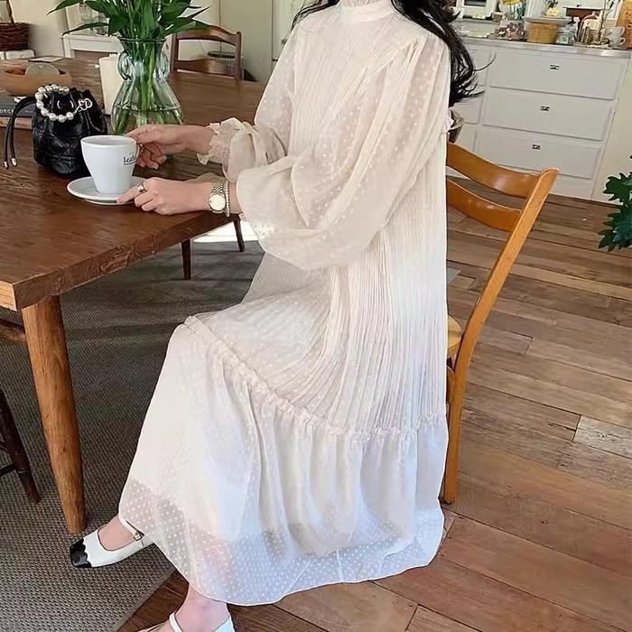 Pilihan- Long Dress Wanita Casual Kondangan Putih Fairy Lengan Panjang Premium Gaun Large Size