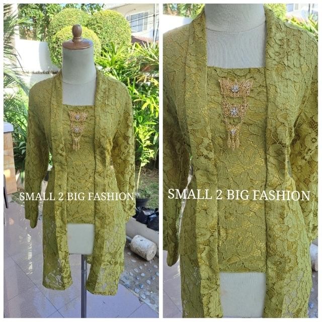 baju atasan kebaya lime green brukat brokat full furing hijau lemon