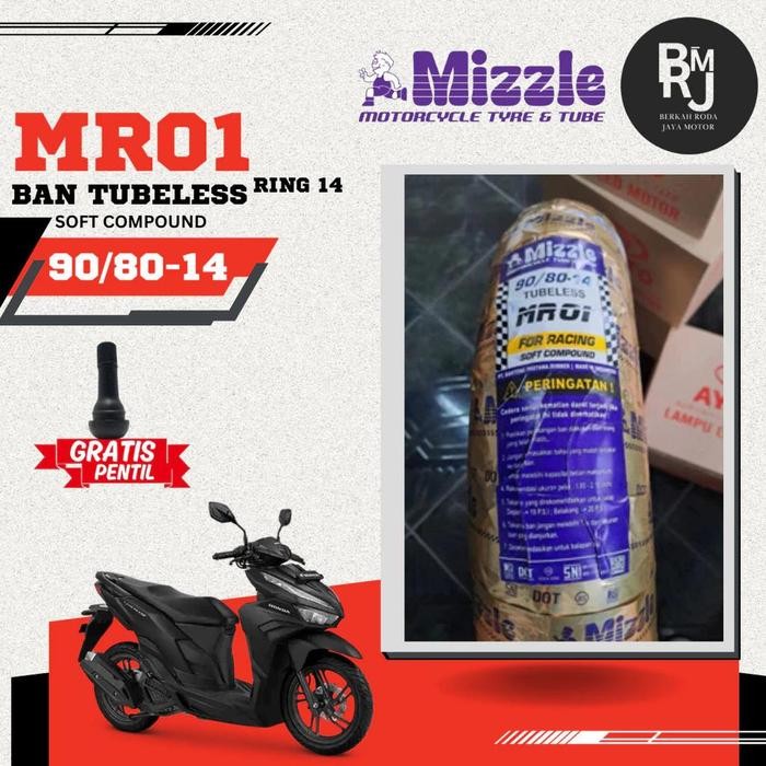 PAKET / SEPASANG BAN MOTOR MATIC RING 14 MIZZLE 90/80 100/80 MR-01 SOFT COMPOUND TUBELESS