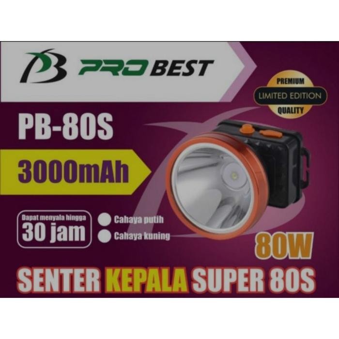 Senter Kepala 80 Watt Probest PB-80S PB-50S PB-30S Senter LED Rechargeable Lampu Senter LED Lampu
