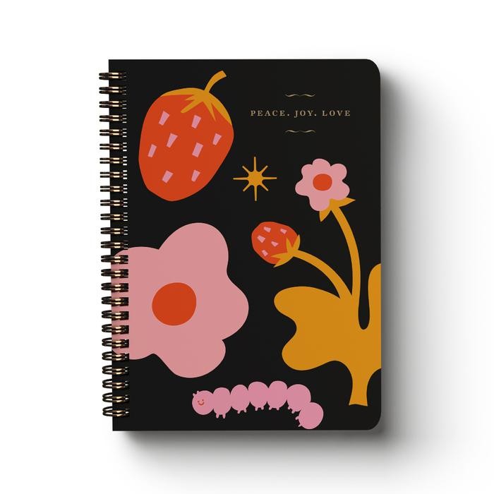 

Papermark A5 Spiral Notebook Peace Love Joy Black