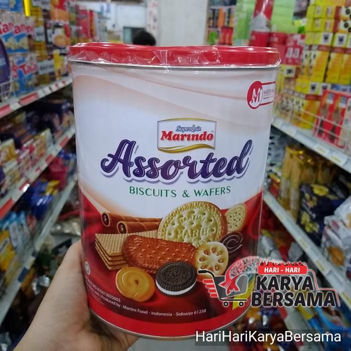 

BISKUIT MARINDO ASSORTED BISCUITS & WAFERS KALENG 600GR