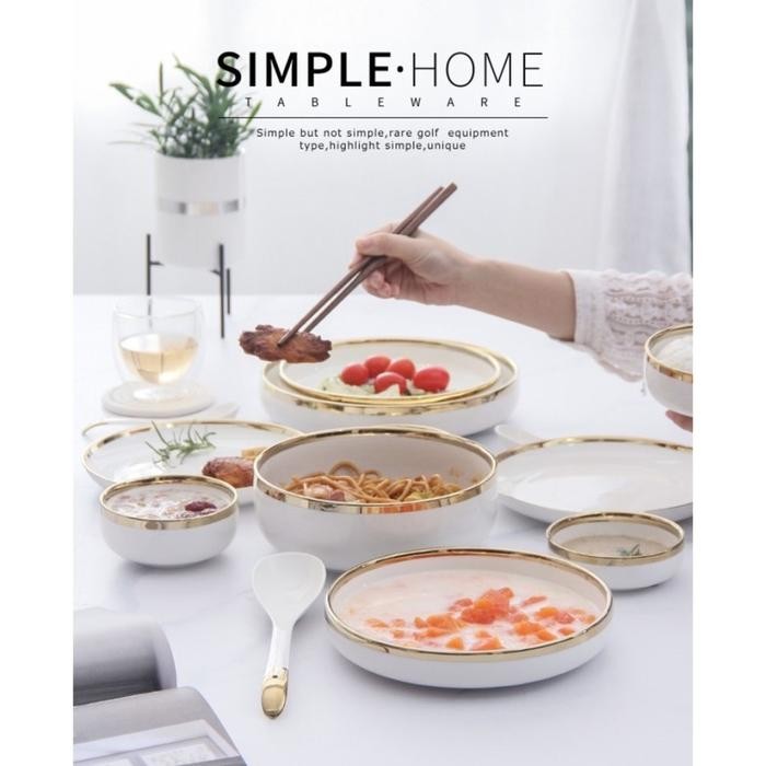 Terlaris Royal Elizabeth Gold Rim Plate Set / Piring Set Putih Emas