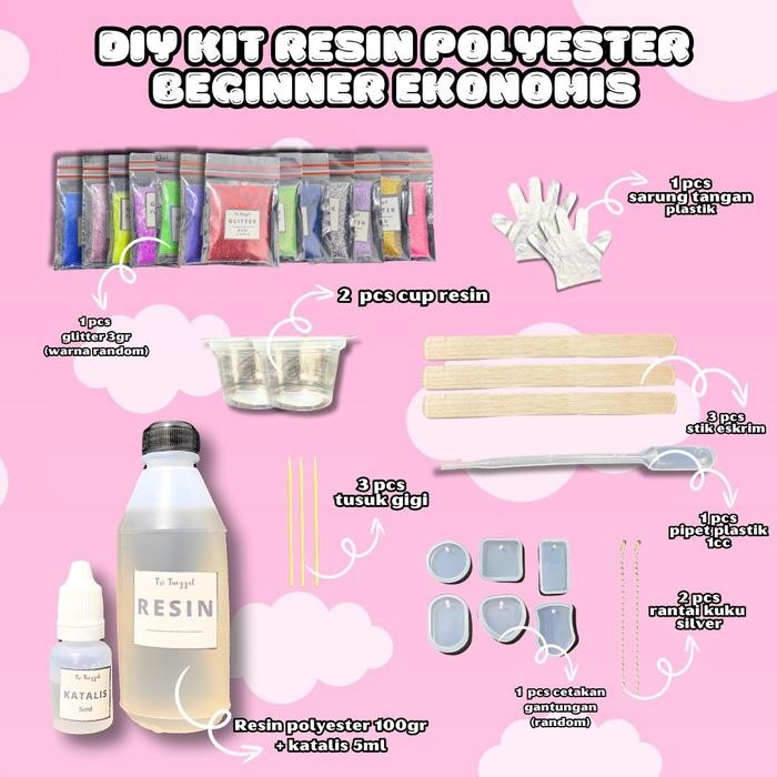 

New PAKET DIY KIT RESIN POLYESTER - EKONOMIS Sepaket Package Bundle Isi Gantungan Kunci Keyring Key
