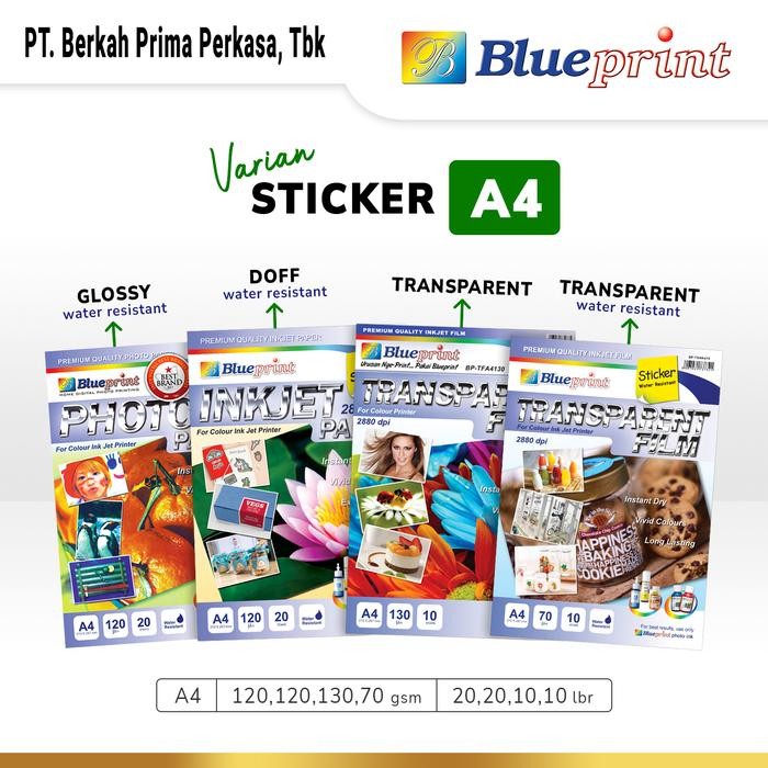 

Kertas Stiker A4 BLUEPRINT Sticker Varian Glossy, Inkjet, Transparent