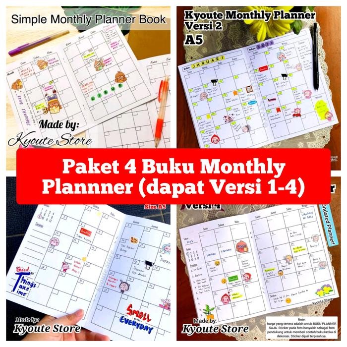 

Paket 4 Buku Monthly Planner Versi 1-4 Kyoute A5 Schedule Agenda Book