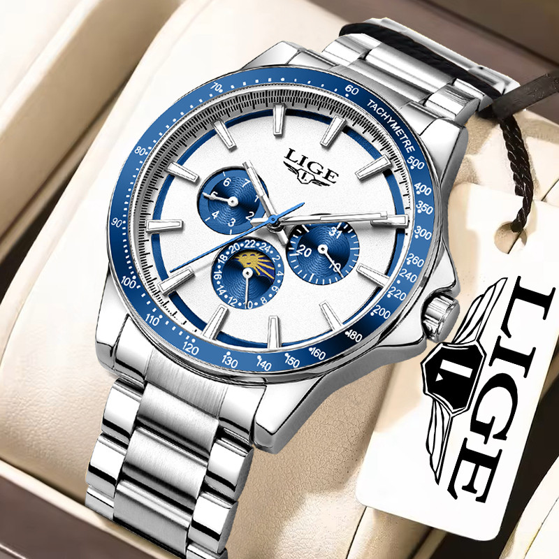 IMPORT Original LIGE Brand Luxury Men Quartz Watch Waterproof Luminous Chronograph Clock Male