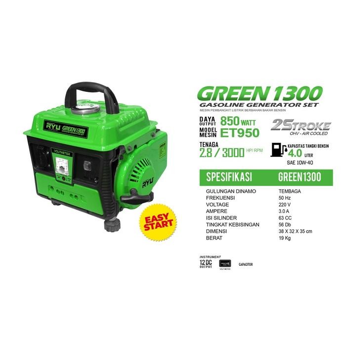 Ready GENSET/GENERATOR SET 1000 WATT GREEN1300 - RYU