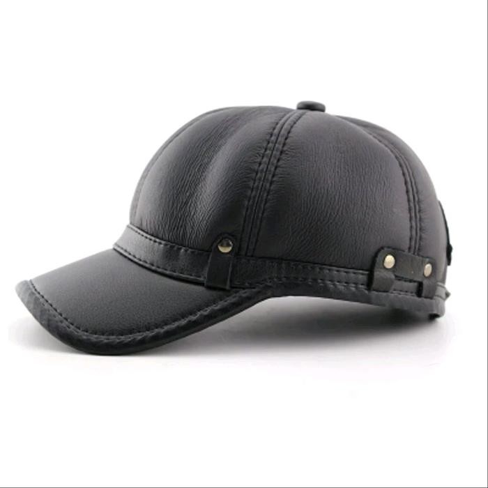 Pilihan- Topi Baseball Bisbol Polos Kulit Asli Pria Garut Model Belimbing Hitam - Kulit Asli