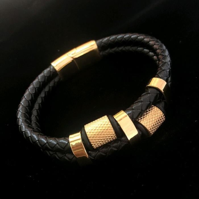 Gelang kulit luxury multi layer reven - gelang kulit asli punk rock metal untuk pria wanita cocok