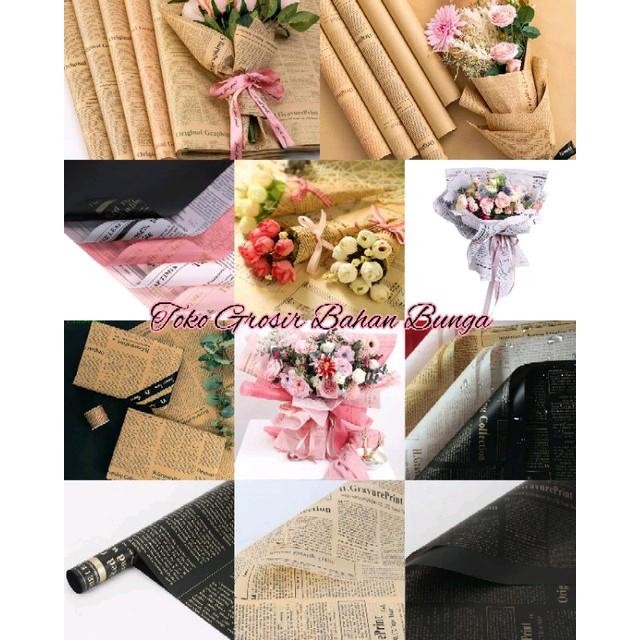 Kertas Buket Motif Koran Waterproof - Kertas Buket Newspaper - Cellophane Newspaper