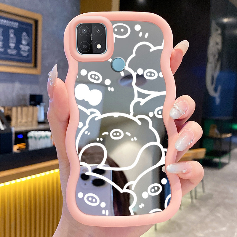 Casing Untuk OPPO A15 A15s A35 4G Case Casing Pola Babi kecil Kesing HP Kasing Macaron Mirror Cesing