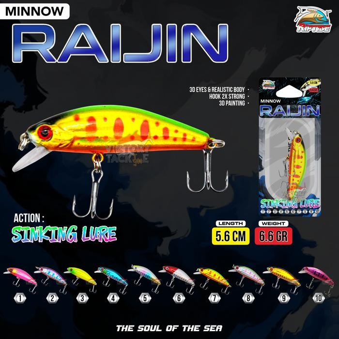 PJS UMPAN PANCING LURE Riptide RAIJIN MINNOW SINKING LURE 5.6 CM 6.6 GRAM