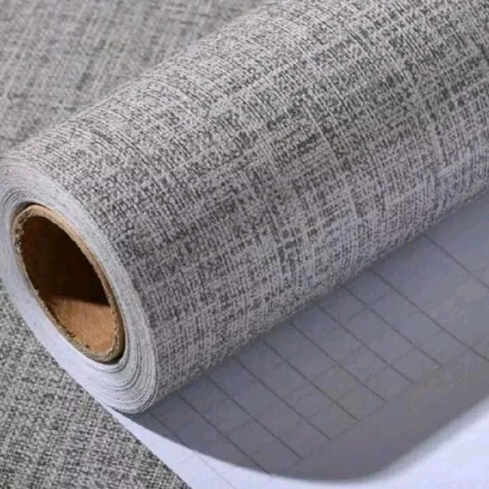 Wallpaper Sticker Dinding EMBOS Warna Abu-abu Polos Bertekstur Serat Kain