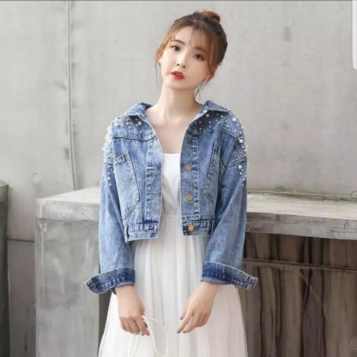 JAKET CROP JEANS MUTIARA WANITA / JAKET JEANS