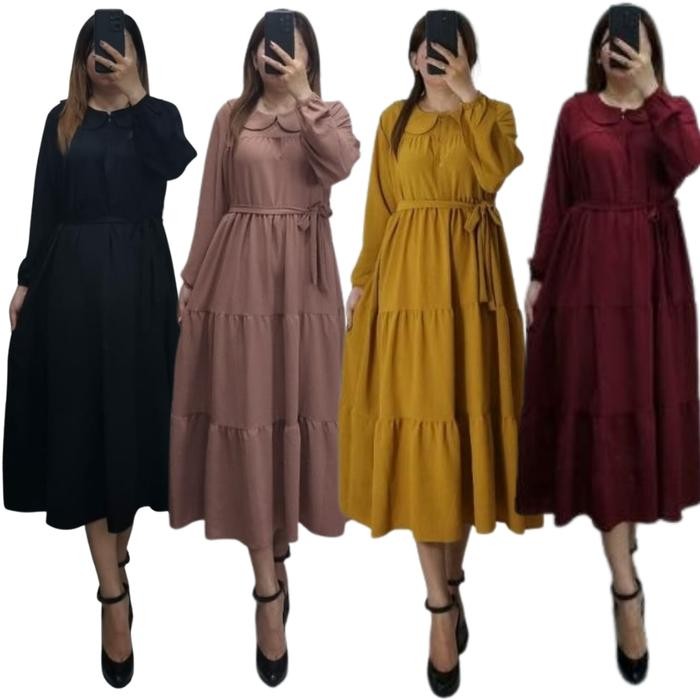 1fihz- Nhm Midi Dress Wanita Katun Rayon Twill Premium/ Midi Dress Polos Jumbo