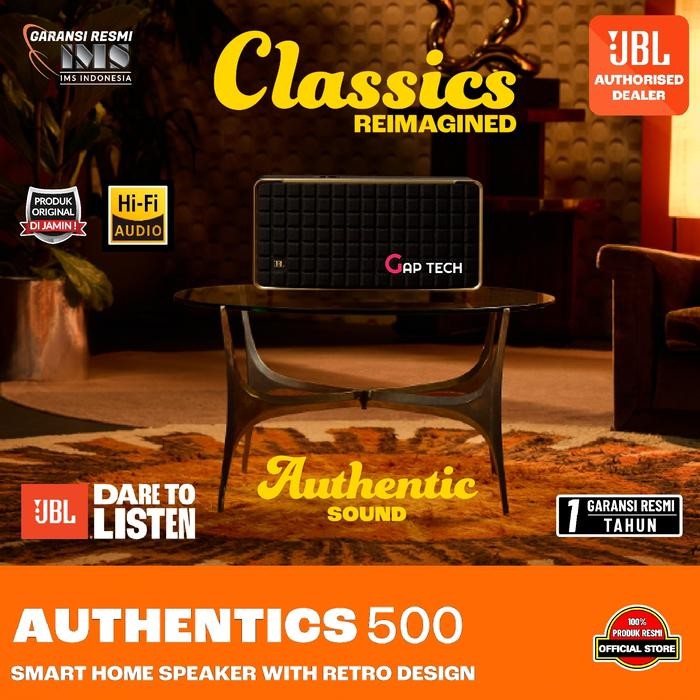 JBL Authentics 500 Speaker Nirkabel Retro Style Hitam, Emas