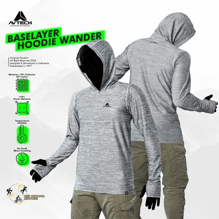 7ccl- Avtech - Baselayer Kaos Manset Lengan Panjang Pria Wanita Olahraga Outdoor Hoodie Dry