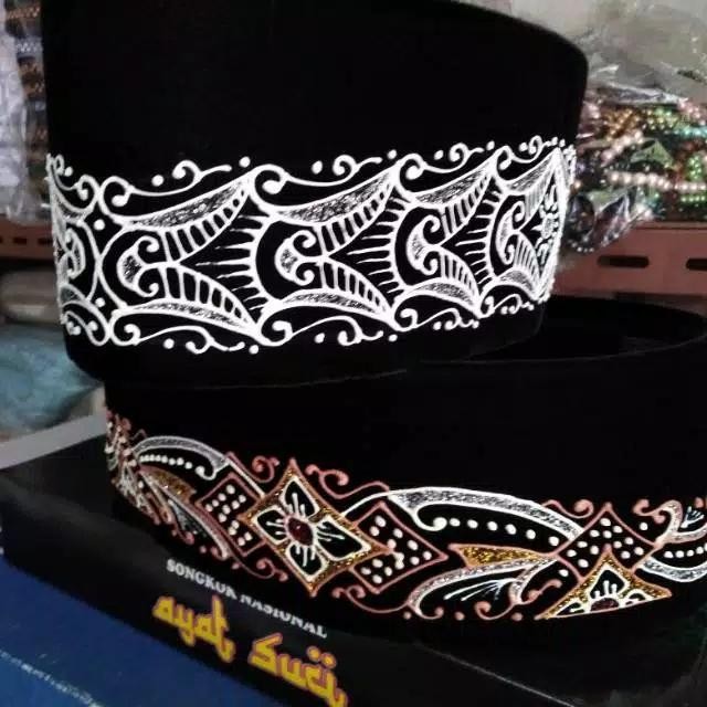 ASLI Peci Kopiah Songkok Ayat Suci Motif Atau Soga READY STOCK