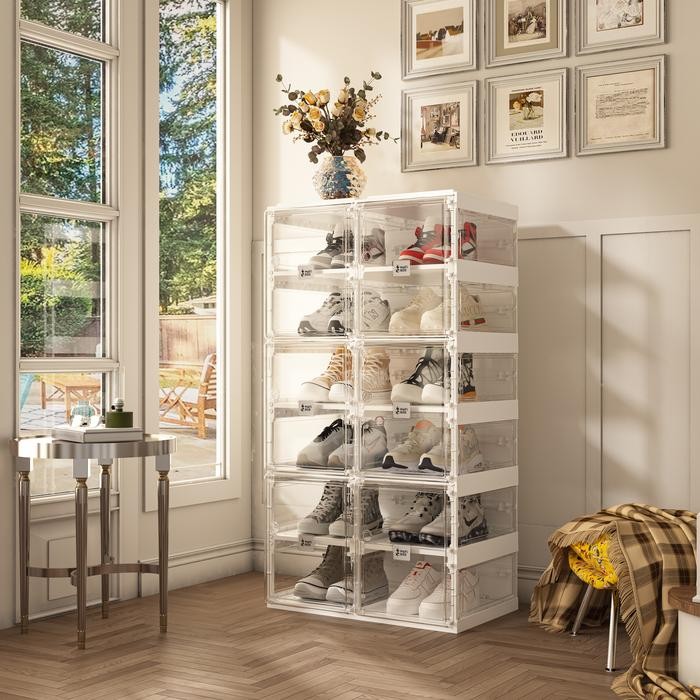 Antbox Rak Sepatu Susun / Lemari Sepatu Tertutup Pintu Magnet Bening Transparan / Rak Sepatu