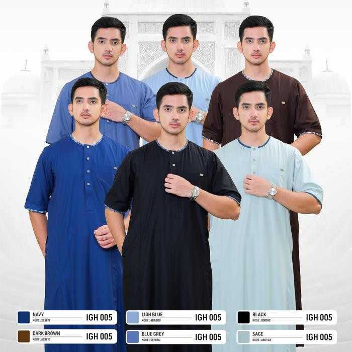 TERMURAH Al Haramain Jubah Gamis Pria Remaja Dewasa Premium IGH 005 Katun Poly Navy Putih Sage