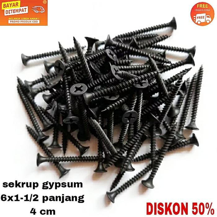 InstanMohonChat- 1 Dus Skrup Gypsum 4Cm Isi 1000Pcs 1 Dus Sekrup Gipsum 6X1 1/2" Sekrup Hitam 6 X1 1