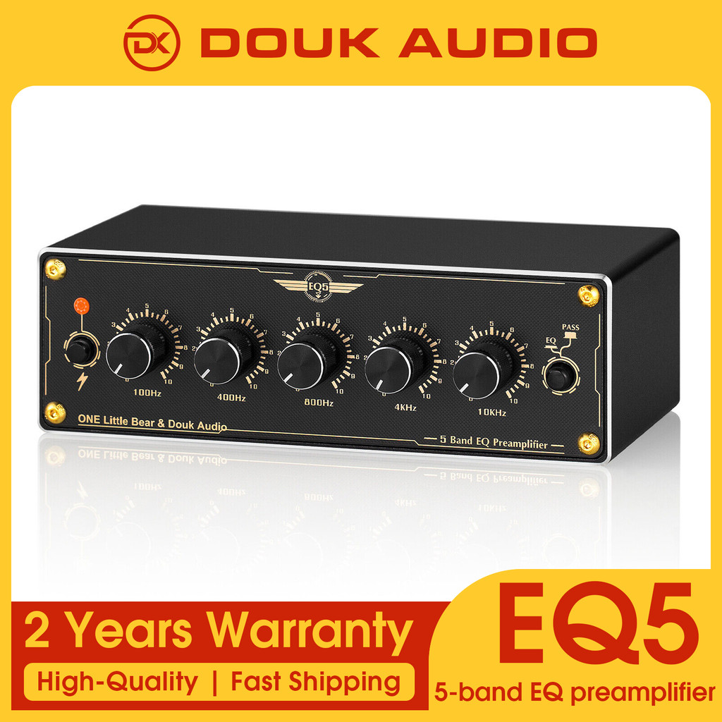 Douk Audio Eq5 Mini 2.0 Channel 5-Band Eq Preamp Analog Equalizer Stereo Pre-Amplifier Home/Car