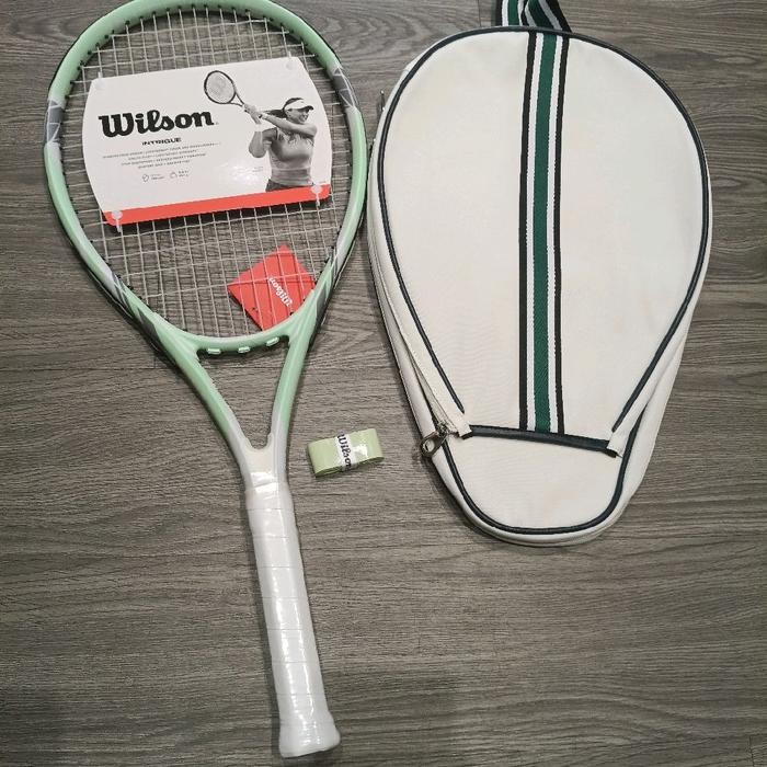 Wilson Intrigue Mint intrigue hijau lime raket tennis paket tas putih stripes raket Outdoor
