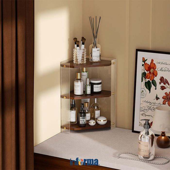 Informa 22X22X40 cm Nicole Organizer Kosmetik 3 Tingkat - Cokelat Rak Sudut Tempat Penyimpanan Meja 