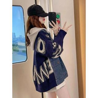 TERBATAS JAKET DENIM ZIGZAG OVERSIZE - JAKET ZIPPER HOODIE GAYA KOREAN - PATCH WORK JAKET