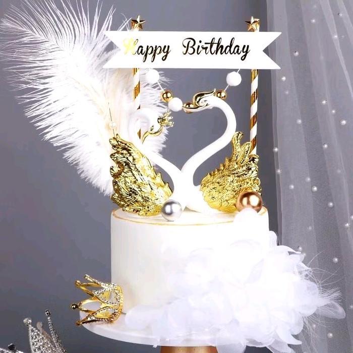 PAJANGAN KUE WEDDING ANGSA MAHKOTA GOLD DAN SILVER TOPPER CAKE WEDDING / HIASAN KUE ANGSA MAHKOTA