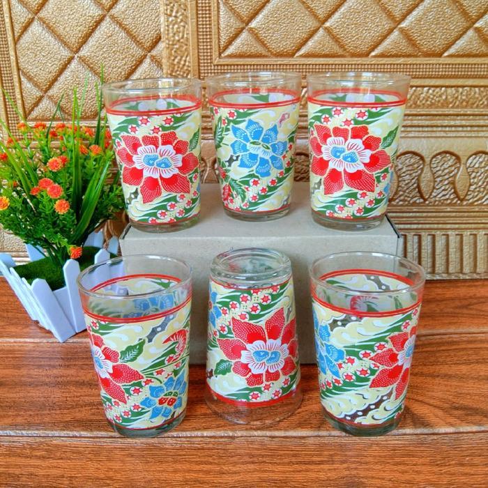 Gelas Minum kaca Motif / Gelas Minum Motif Printing Batik /Gelas Minum Teh Motif Batik / Gelas