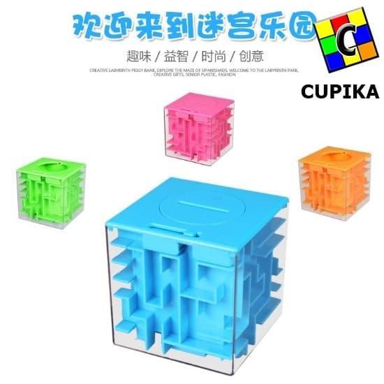 Cube 3X3 3D Maze Puzzle Hijau Celengan Piggy Bank