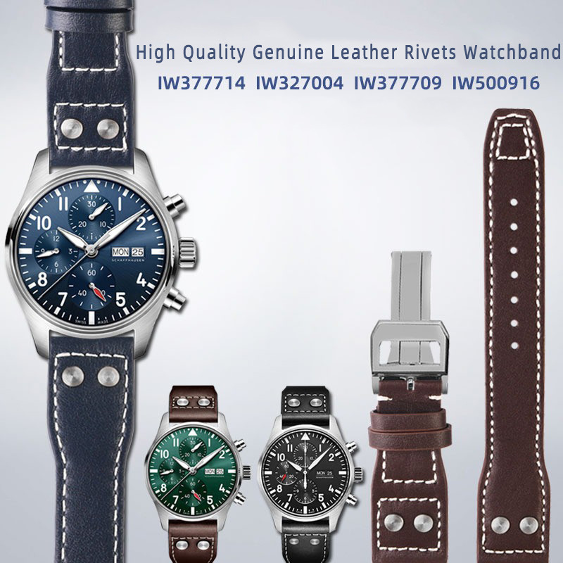 21 22mmHigh Quality Genuine Leather Rivets Watchband Fit For IWC Big Pilot Spitfire TOP GUN Brown