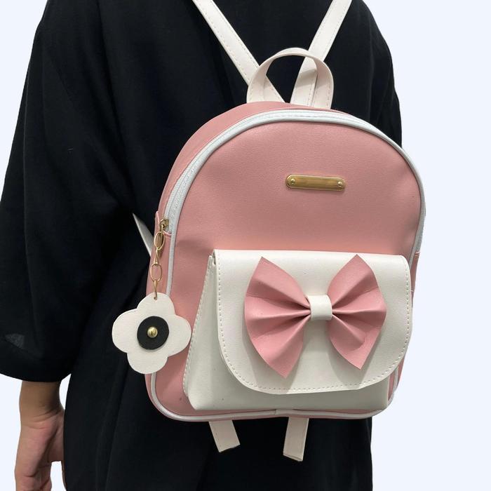 Elizabeth Ladies - Tas Ransel Wanita Mini Sekolah Plat Tas Gendong free gantungan Pita Cantik