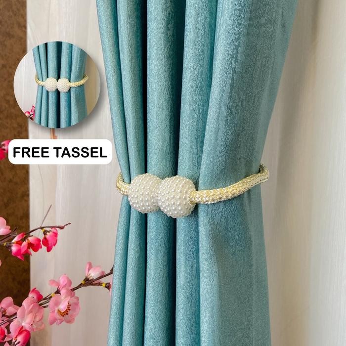 Gorden Tirai Import Preum Jacquard Aqua Biru Tosca Tebal Se Glossy